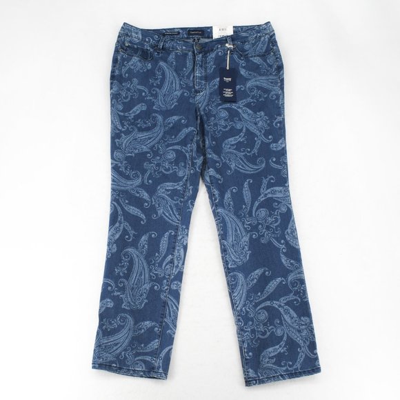 Charter Club Womens Plus Printed Straight Leg High Rise Tummy Control Jeans Blue - Picture 2 of 6